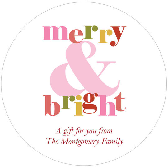 Colorful Merry & Bright Round Gift Stickers